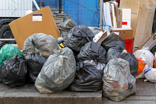 Modern rubbish removal vehicles on the street